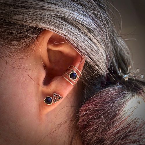 Blue Sapphire Silver Banded Ear Cuff